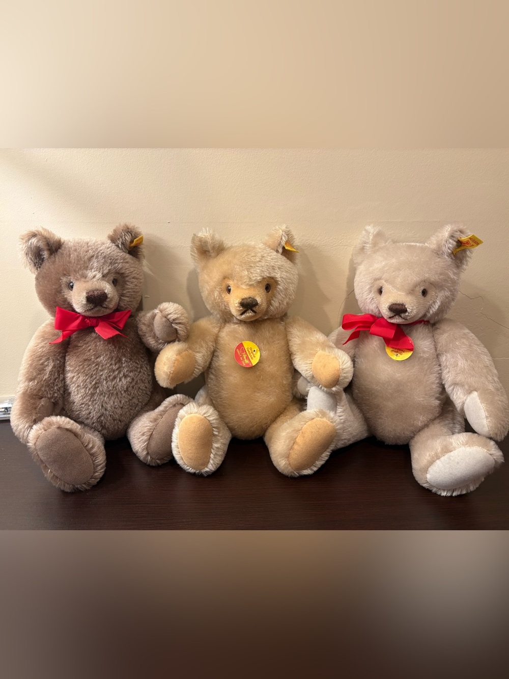 Three Steiff mohair bears #0207/36, 0201/36, and 0202/36